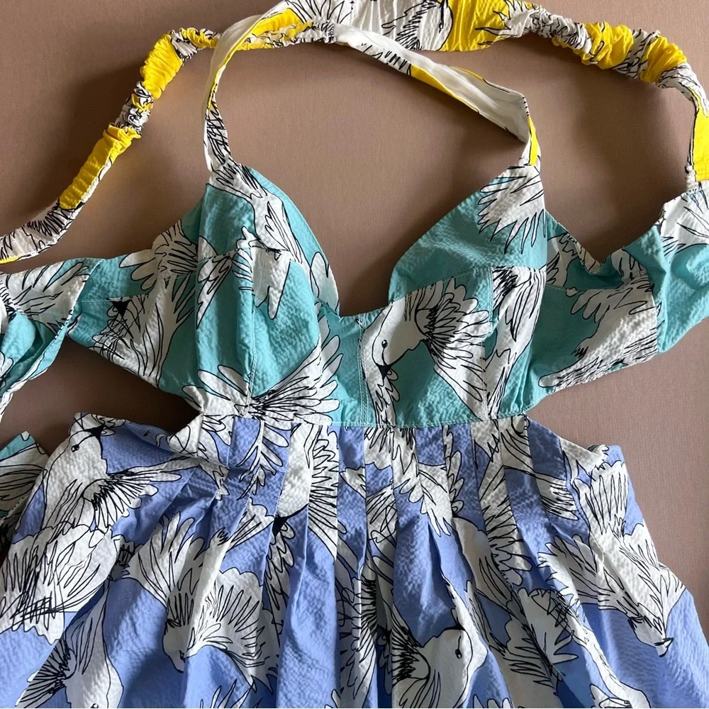 Anthropologie Maeve Cutout Bird Print Babydoll Dress - Picture 4 of 16